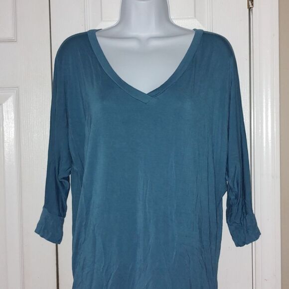 By Johnny bluish tunic side gather shirt  Sz L - Picture 3 of 5